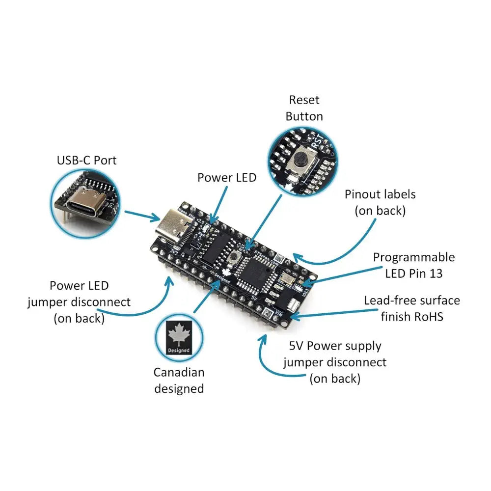 PTSolns Nano Flipマイクロコントローラ (ATmega328Pベース、Arduino Nano互換)