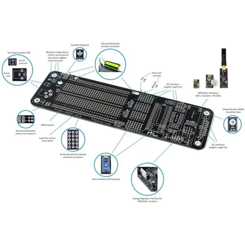 PTSolns プロトタイピング用はんだ付け可能なブレッドボード PCB
