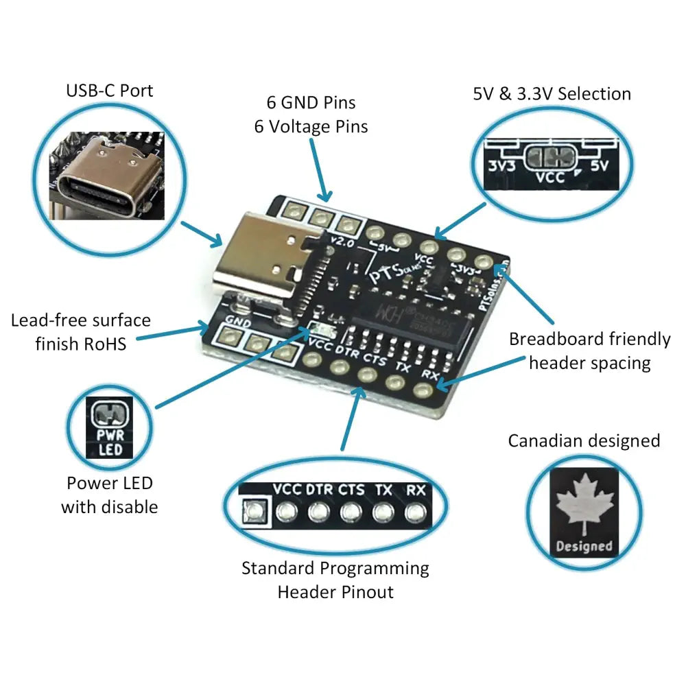 PTSolns USB UARTブリッジ U2Bシリアルアダプタ CH340 5V 3.3V プログラミングモジュール