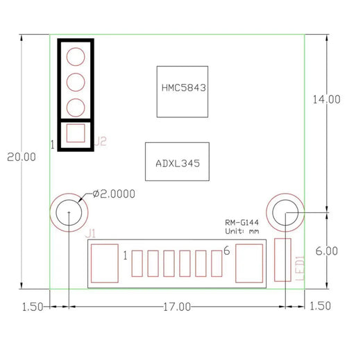 RoBoard RM-G144磁気コンパス、±16g 3軸加速度計ボード