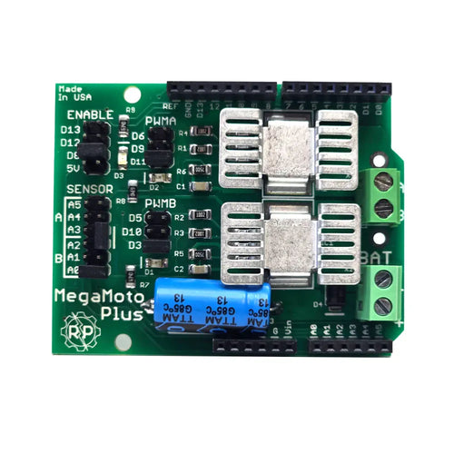 Robot Power MegaMoto Plus デュアルチャンネル Hブリッジモータコントローラ (Arduino用、20A、5～28V)