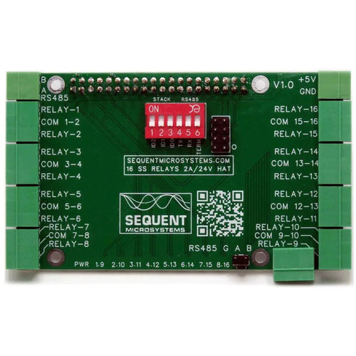 Sequent Microsystems 16点ソリッドステートリレーHAT (2A/24V、8層スタッカブル、Raspberry Pi用)