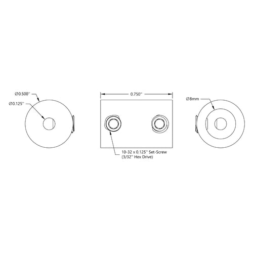 ServoCity 0.125 inch (3mm) - 8mmセットスクリューシャフトカプラ