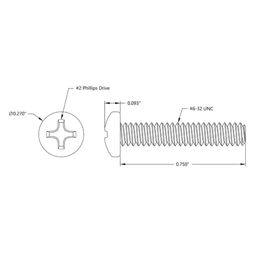 ServoCity 0.750&quot; (3/4&quot;) 6-32 亜鉛メッキ鋼製なべ頭ネジ (25 個パック)