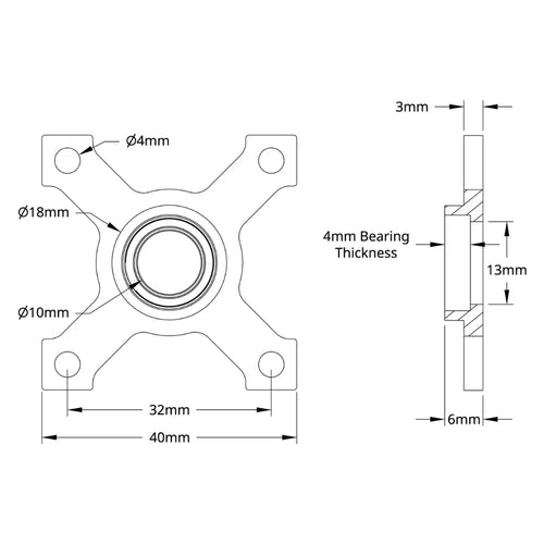 ServoCity フェーススルーホール ピローブロック (内径 10mm、取り付けパターン 32mm x 32mm)
