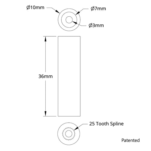 ServoCity 10mm 丸型サーボシャフト (25歯スプライン 長さ36mm)