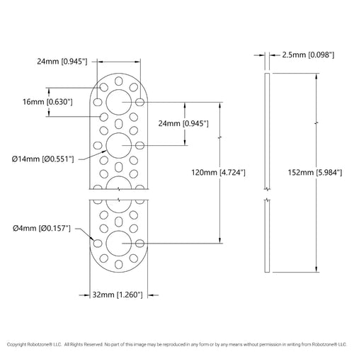 ServoCity 1105シリーズ ラウンドエンドパターンプレート (6穴 長さ152mm)