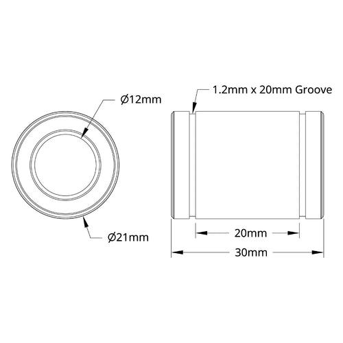 ServoCity リニアボールベアリング (内径 12mm、外径 21mm、長さ 30mm) - 2個パック