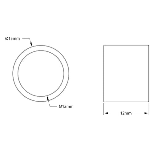ServoCity スチール製スペーサ (内径 12mm、外径 15mm、長さ 12mm) - 4個パック