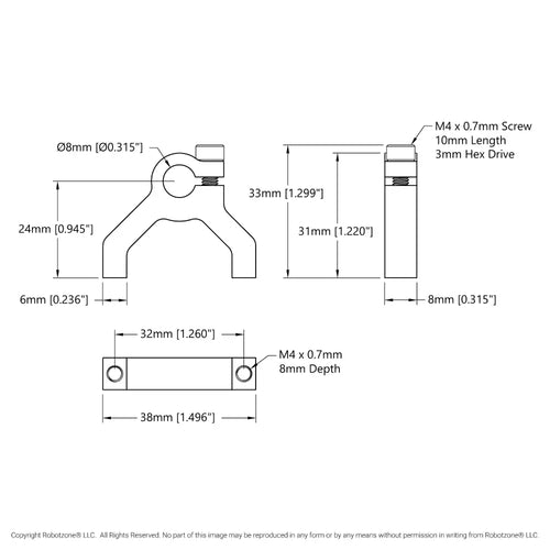 ServoCity 1400シリーズ 1サイド、2ポスト クランプマウント (内径 8mm)