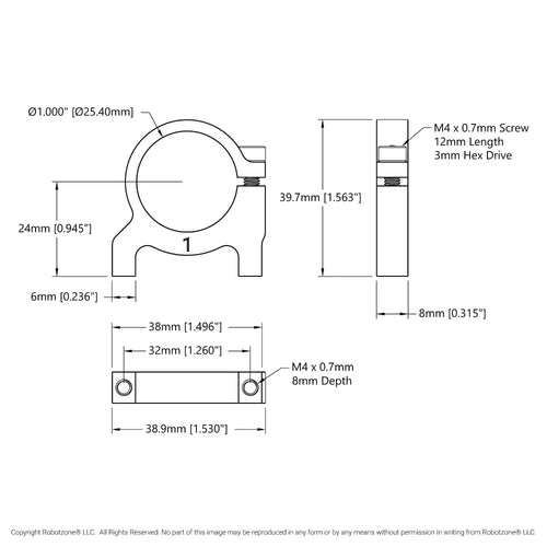 ServoCity 1400シリーズ 1サイド、2 ポストクランプマウント (ボア 25.4mm)