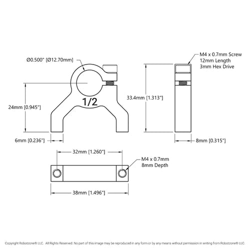 ServoCity 1400シリーズ 1サイド 2ポスト クランプマウント (1/2 inch (12mm) ボア)