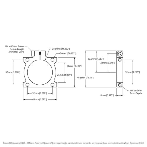 ServoCity 1401シリーズ 2サイド 2ポスト クランプマウント (幅43mm 32mmボア)