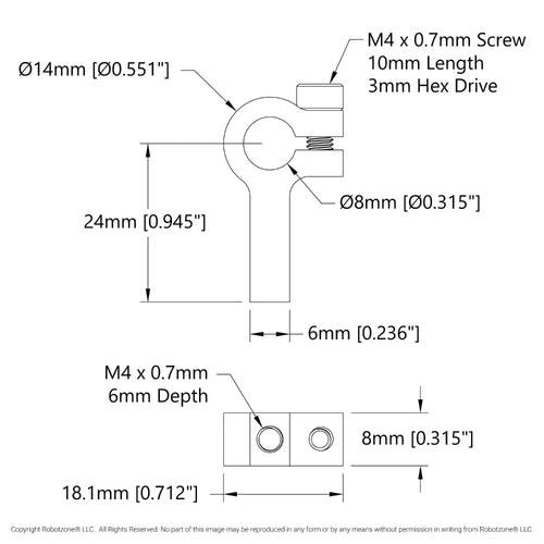 ServoCity 140 シリーズ 1サイド、1ポスト クランプマウント (内径 8mm)