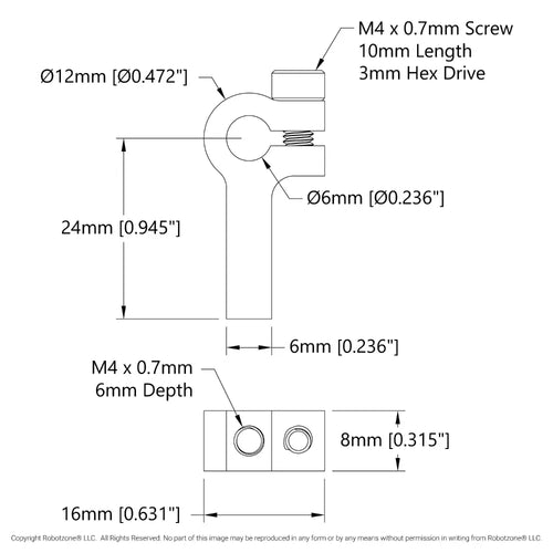 ServoCity 1403シリーズ 1サイド、1ポスト クランプマウント (内径 6mm)