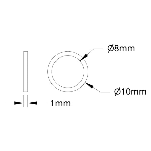 ServoCity 1500 シリーズ プラスチック スペーサー (内径 8mm x 外径 10mm、厚さ 1mm) - 12 個パック