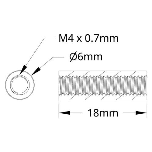 ServoCity 1501 シリーズ M4 x 0.7mm スタンドオフ (外径 6mm、長さ 18mm) - 4 個パック