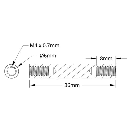 ServoCity 1501シリーズ M4x0.7mm スタンドオフ 外径6mm、長さ36mm (4個)