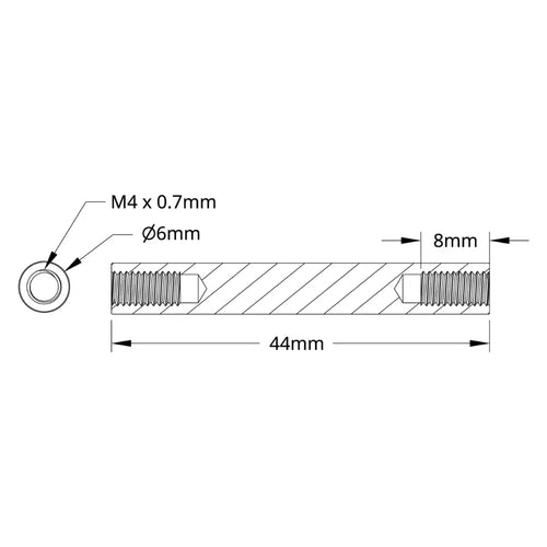 ServoCity 1501シリーズ M4 x 0.7mm スタンドオフ (外径6mm 長さ44mm) - 4個