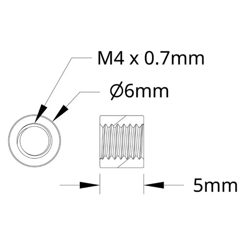 ServoCity 1501 シリーズ M4 x 0.7mm スタンドオフ (外径 6mm、長さ 5mm) - 4 個パック