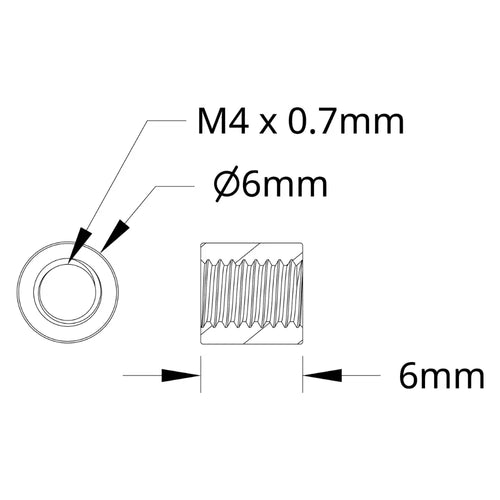 ServoCity 1501 シリーズ M4 x 0.7mm スタンドオフ (外径 6mm、長さ 6mm) - 4 個パック