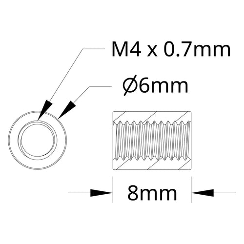 ServoCity 1501 シリーズ M4 x 0.7mm スタンドオフ (外径 6mm、長さ 8mm) - 4 個パック