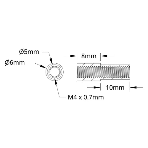 ServoCity 1503シリーズ M4 x 0.7mm 段付きスタンドオフ (外径 5/6mm、長さ 10/8mm) - 4個パック