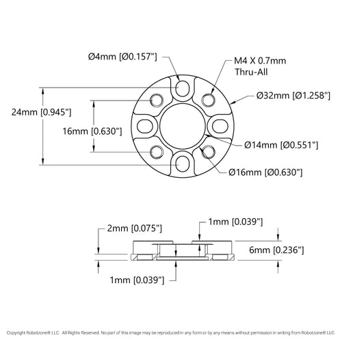 ServoCity 1505シリーズ 座ぐり穴付きスペーサ (外径 32mm、長さ 6mm)