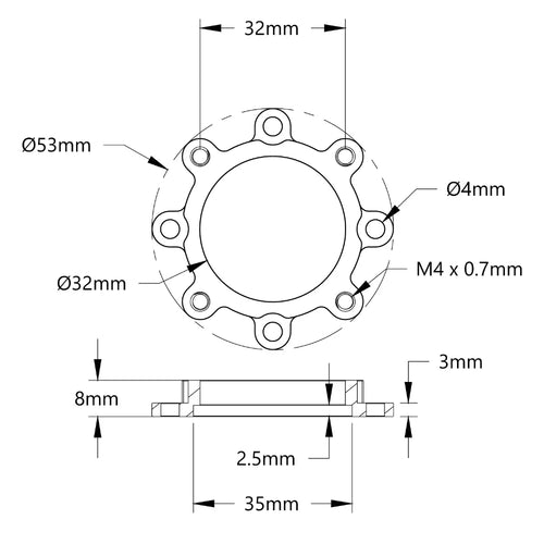 ServoCity 1517シリーズ 座ぐりパターンスペーサ (内径 32mm、長さ 8mm)
