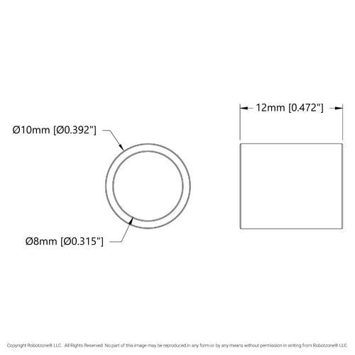 ServoCity 1522シリーズ 内径 8mm スペーサ (外径 10mm、長さ 12mm) - 4個パック