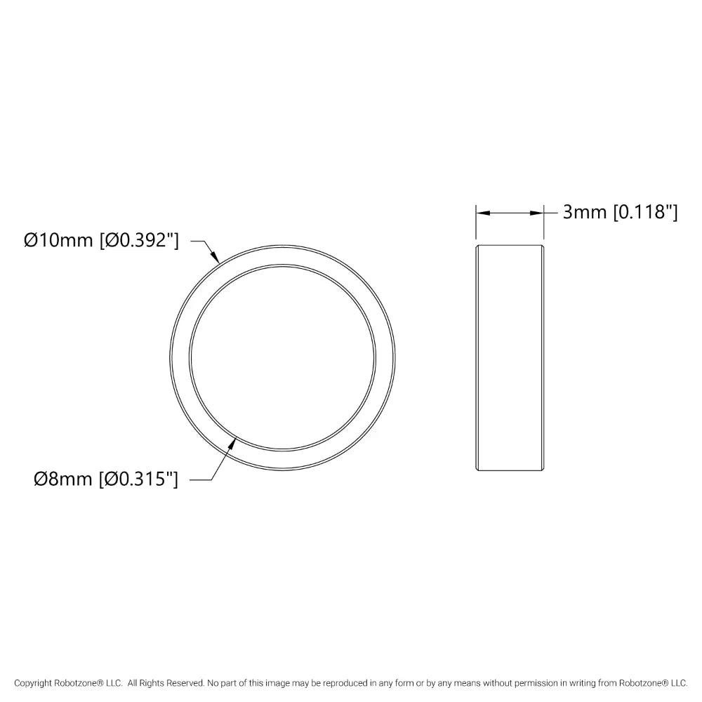ServoCity 1522 シリーズ 8mm ID スペーサー (外径 10mm、長さ 3mm) 4 個パック