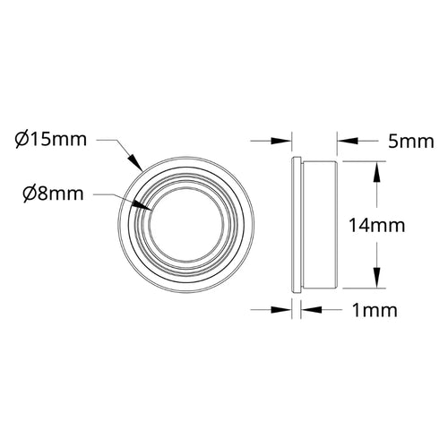ServoCity 1611シリーズ フランジ付き ボールベアリング (内径 8mm x 外径 14mm 厚さ 5mm) - 2個