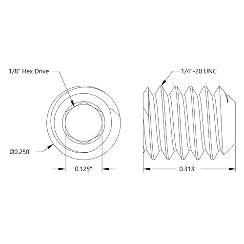 ServoCity 1/4&quot;-20 ステンレススチール カップポイント セットスクリュー (長さ 0.3125&quot;) - 6 個パック