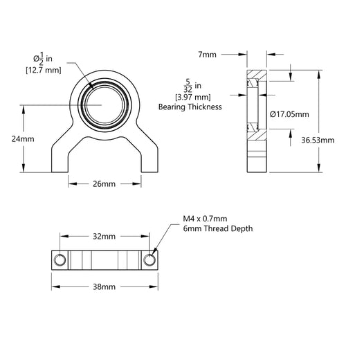 ServoCity 1サイド、2ポストピローブロック（ボア 12.7mm）