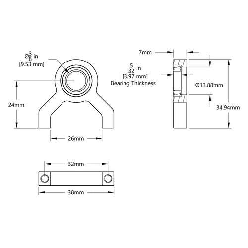 ServoCity 1サイド、2ポストピローブロック（内径 9.525mm）