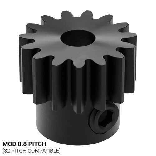 ServoCity 2303シリーズ スチール鋼製ピニオンギア (MOD 0.8、ボア 4mm 丸シャフト、歯数 15)
