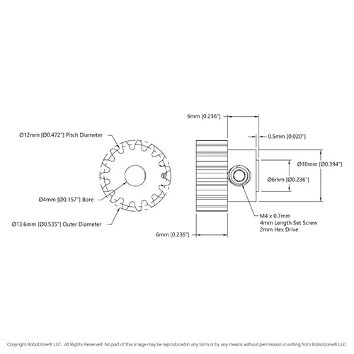 ServoCity 2303シリーズ スチール鋼製ピニオンギア (MOD 0.8、ボア 4mm 丸シャフト、歯数 15)