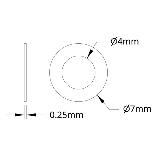 ServoCity 2807 シリーズ ステンレススチール シム (内径 4mm x 外径 7mm、厚さ 0.25mm) - 12 個パック
