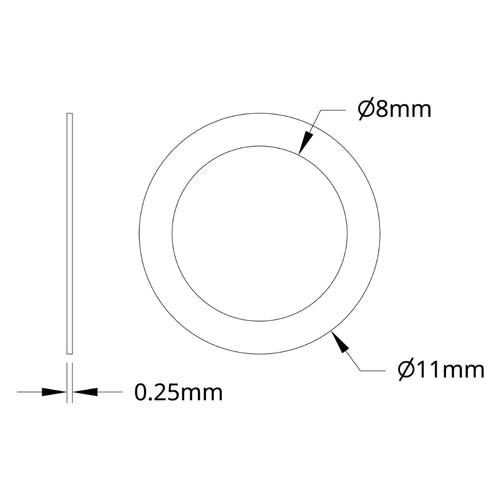 ServoCity 2807 シリーズ ステンレススチール シム (内径 8mm x 外径 11mm、厚さ 0.25mm) - 12 個パック