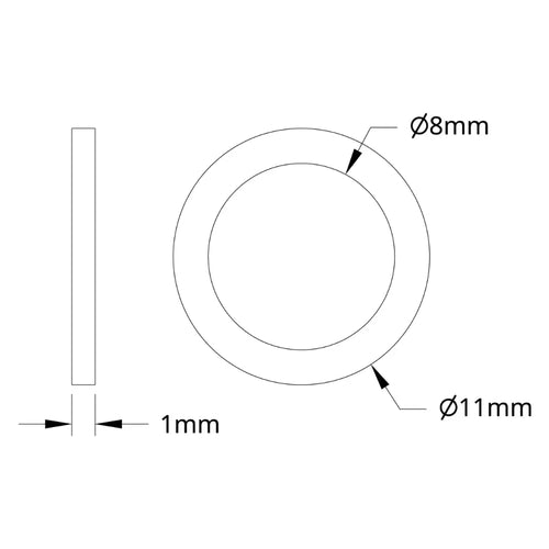 ServoCity 2807 シリーズ ステンレススチール シム (内径 8mm x 外径 11mm、厚さ 1mm) - 12 個パック