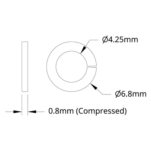 ServoCity 2809 シリーズ 亜鉛メッキ鋼製スプリットロックワッシャー (内径 4mm x 外径 7mm) - 25 個パック