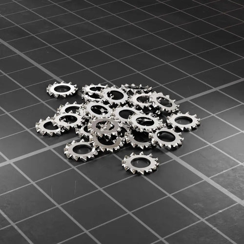 ServoCity 2810 シリーズ 亜鉛メッキ鋼外歯ロックワッシャー (内径 4mm x 外径 8mm) - 25 個パック