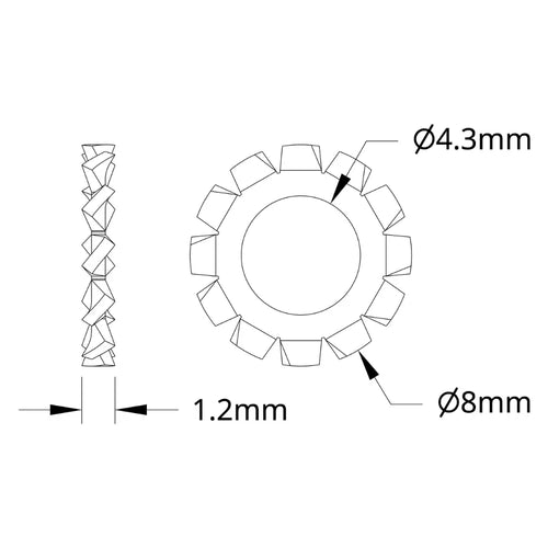 ServoCity 2810 シリーズ 亜鉛メッキ鋼外歯ロックワッシャー (内径 4mm x 外径 8mm) - 25 個パック
