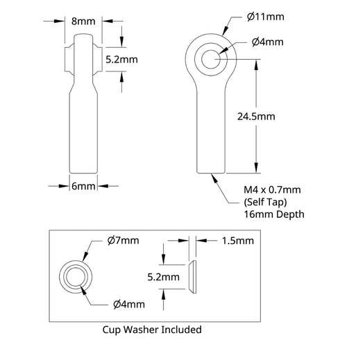 ServoCity 2903シリーズ ナイロン製 ボールリンケージ (M4 長さ 24.5mm) - 4個