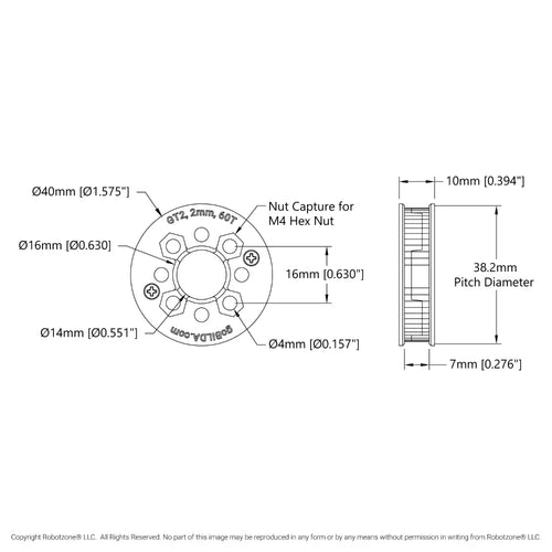 ServoCity 2mmピッチ ハブマウント GT2タイミングベルトプーリ (内径 14mm、歯数 60)