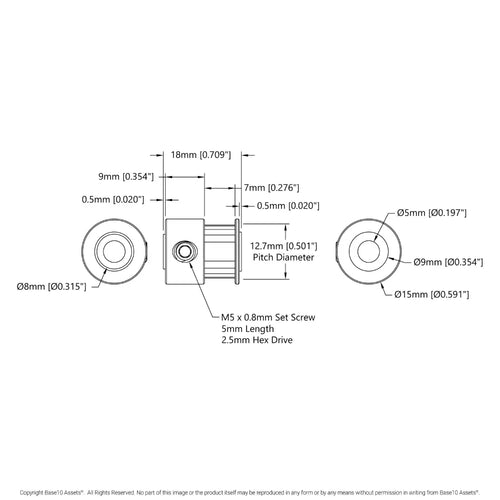 ServoCity 2mm間隔 GT2 ピニオンタイミングプーリ (5mmボア 20歯)