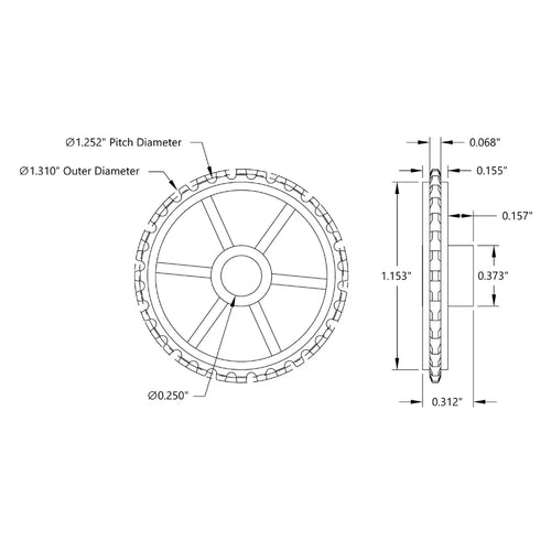 ServoCity 32 歯プレスフィット スプロケット (0.1227 インチ ピッチ、0.250 インチ ボア)