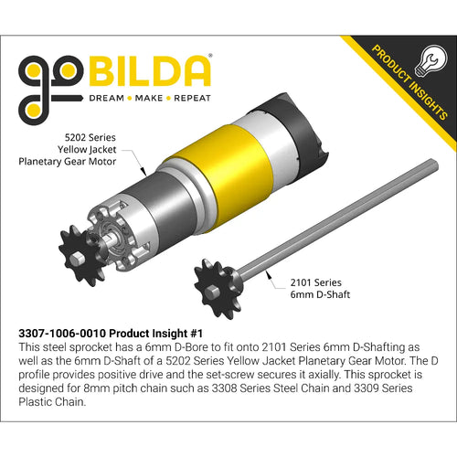 ServoCity 3307 シリーズ 8mm ピッチ スチール セットスクリュー スプロケット (6mm D ボア、10 歯)