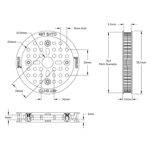 ServoCity 3415 シリーズ 5mm HTD ピッチ ハブマウント タイミング ベルト プーリー (14mm ボア、48 歯)