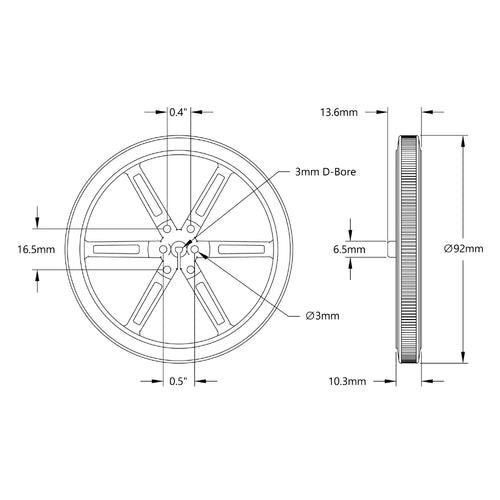 ServoCity 3602 シリーズ プレスフィット ホイール (3mm D ボア、直径 90mm) - 2 個パック